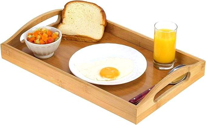 竹制大把手托盘（早餐咖啡茶点多用托盘）