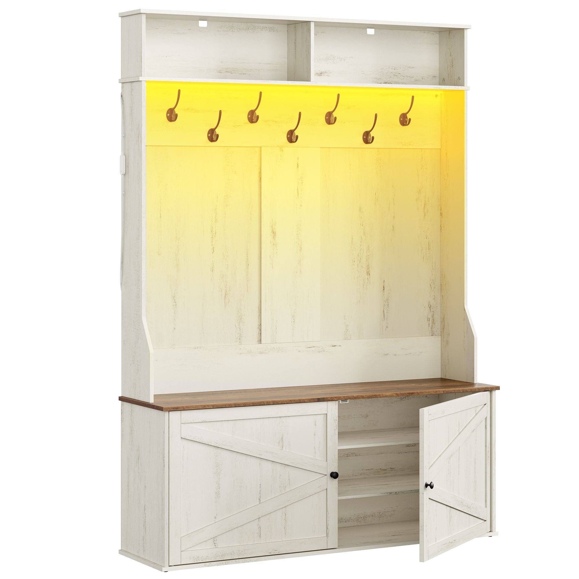 农场风门厅衣帽架（带长凳鞋储和LED灯）